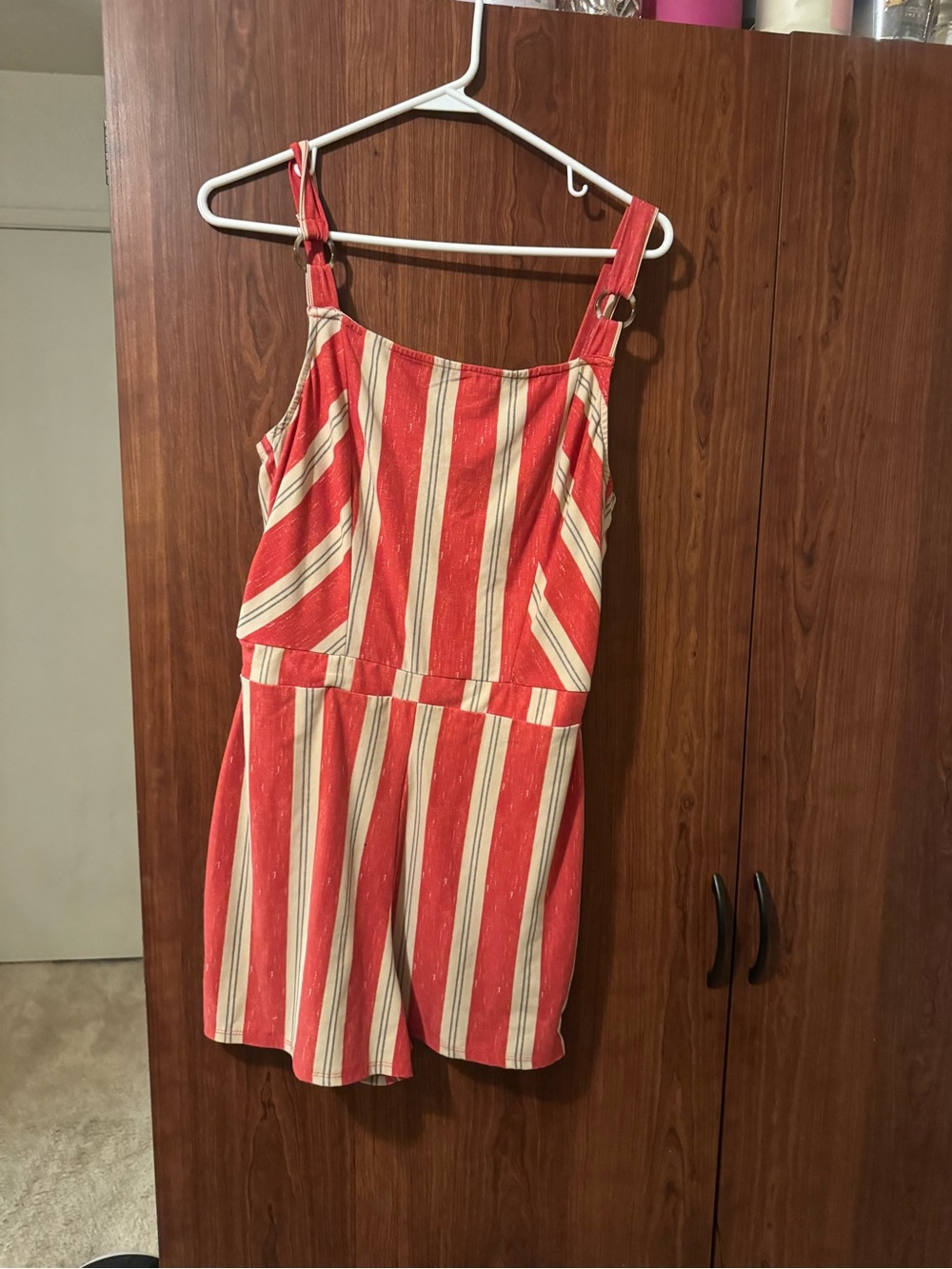 Girls Red and Cream Striped Romper